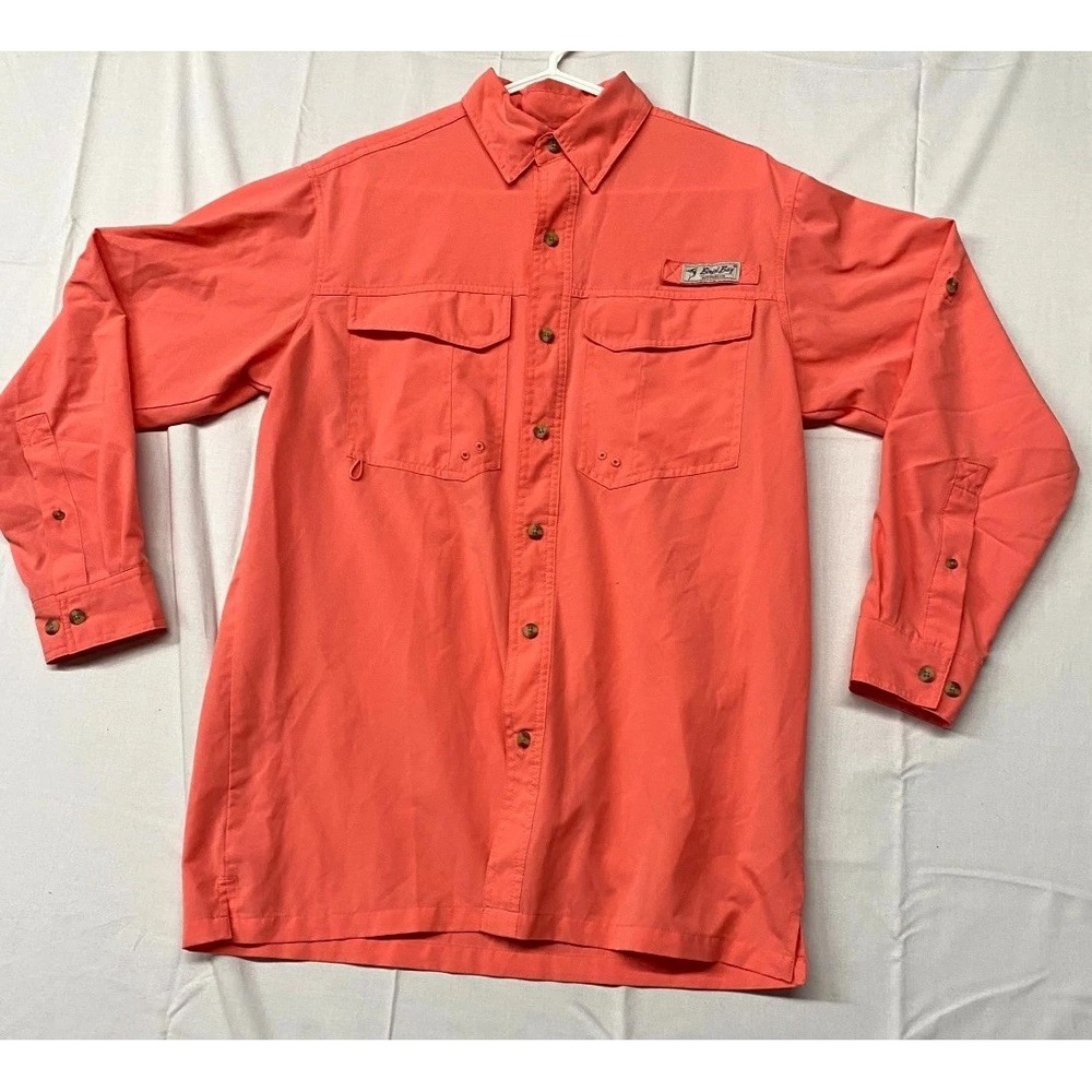 Bimini Bay Outfitters Fishing Shirt Men Small Orange Mesh Lined Vented Button Up